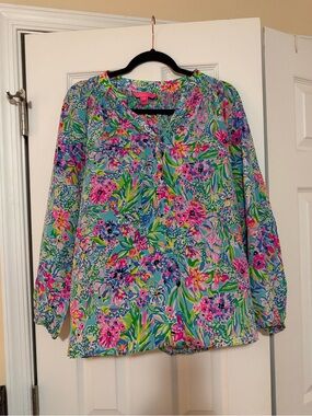 Lilly Pulitzer Blue Multicolor Floral Blouse